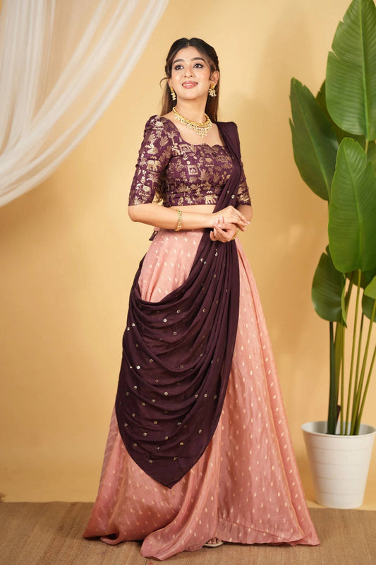 Chinon silk blouse with Banarasi zari silk lehenga