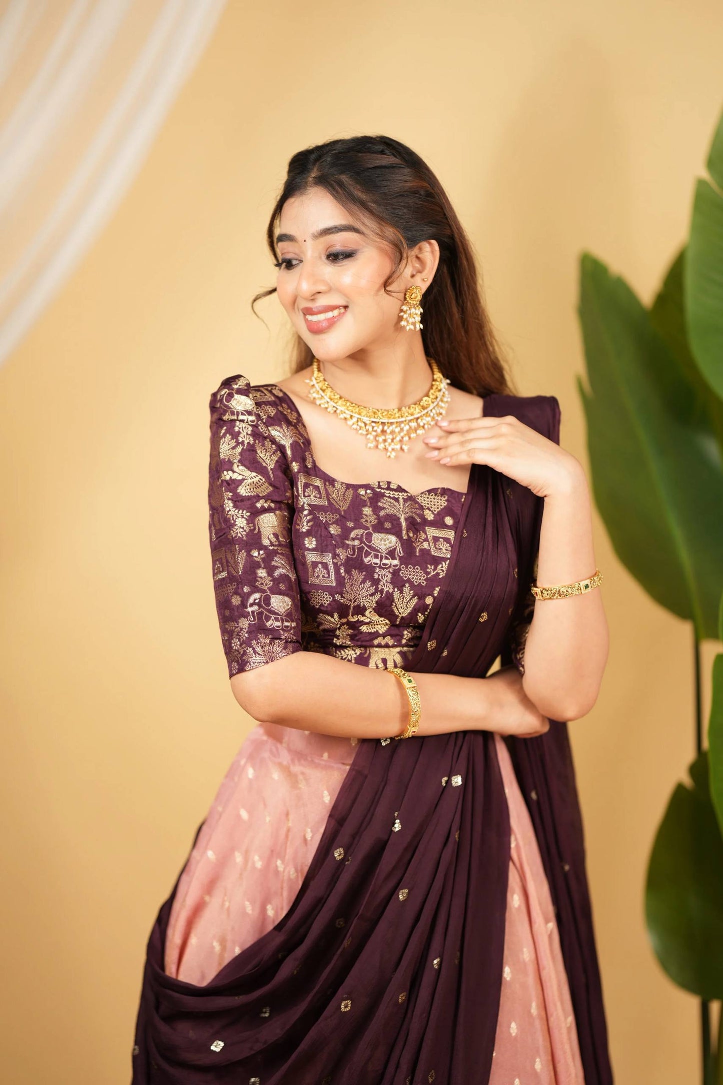 Chinon silk blouse with Banarasi zari silk lehenga