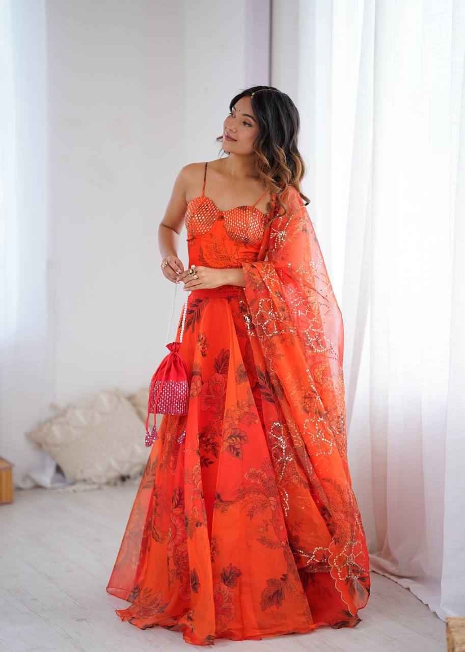 Pure Organza digital printed lehnga