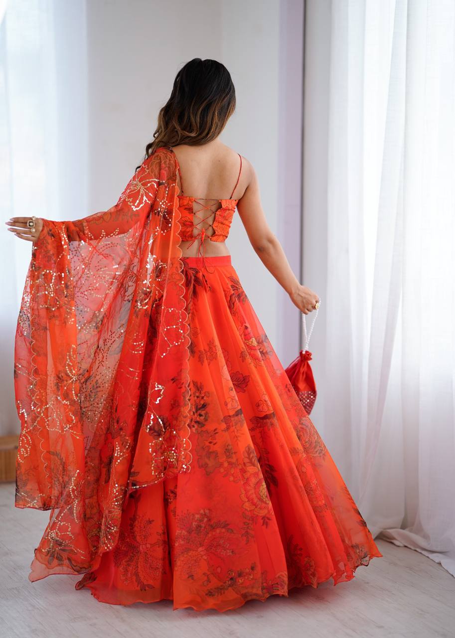 Pure Organza digital printed lehnga