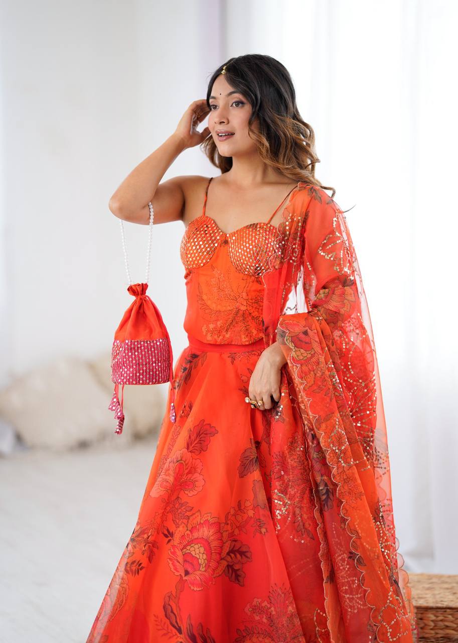 Pure Organza digital printed lehnga