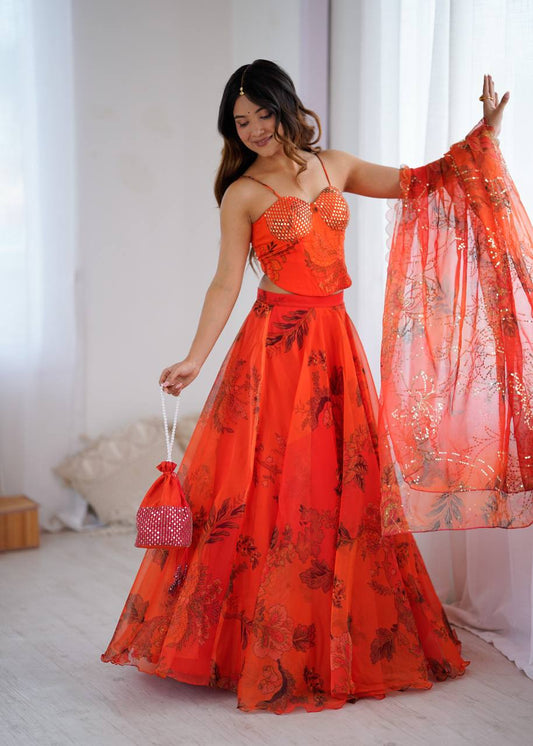 Pure Organza digital printed lehnga