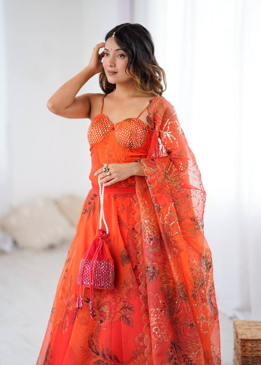 Pure Organza digital printed lehnga