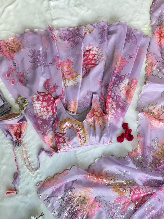 pure organza silk digital printed padded anarkali