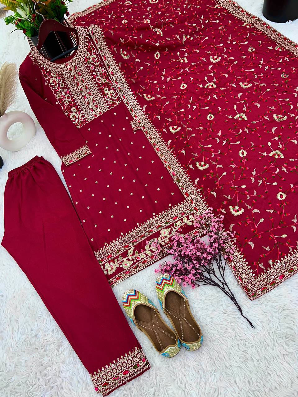 New Ready-made Collection With Pure Chinnon Silk And Heavy Embroidery Suit