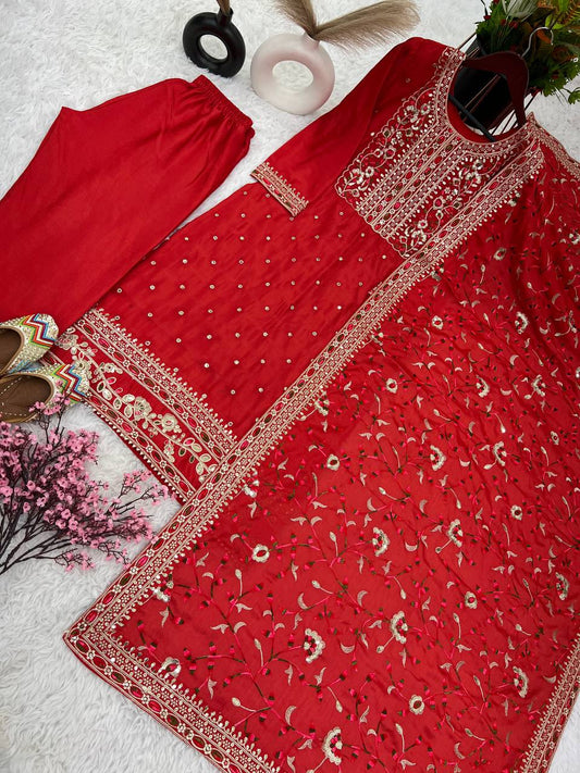 New Ready-made Collection With Pure Chinnon Silk And Heavy Embroidery Suit