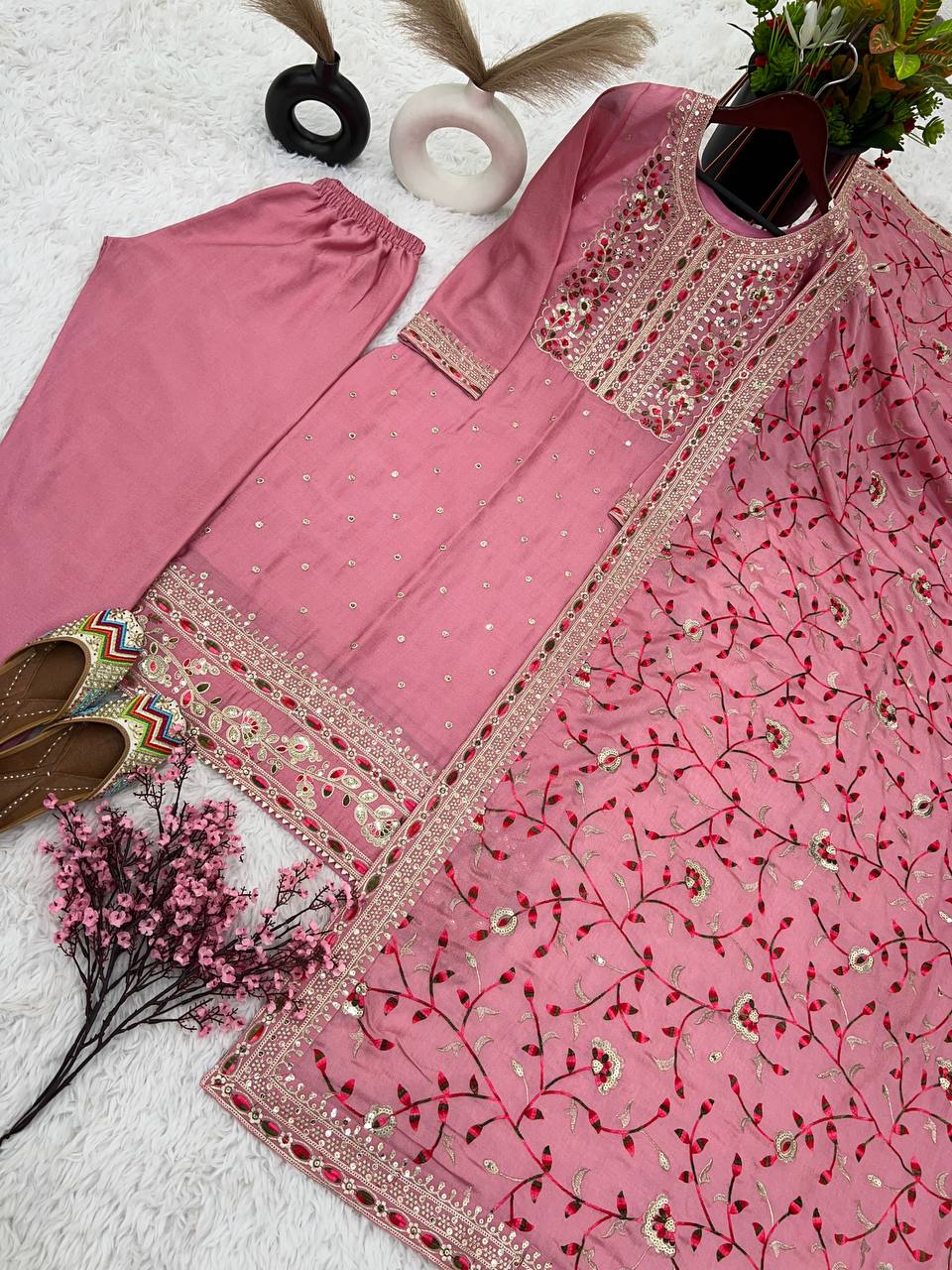 New Ready-made Collection With Pure Chinnon Silk And Heavy Embroidery Suit