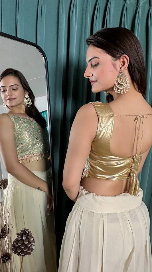 Matti blouse with dori & thread plus mirror & stone work Plazzo