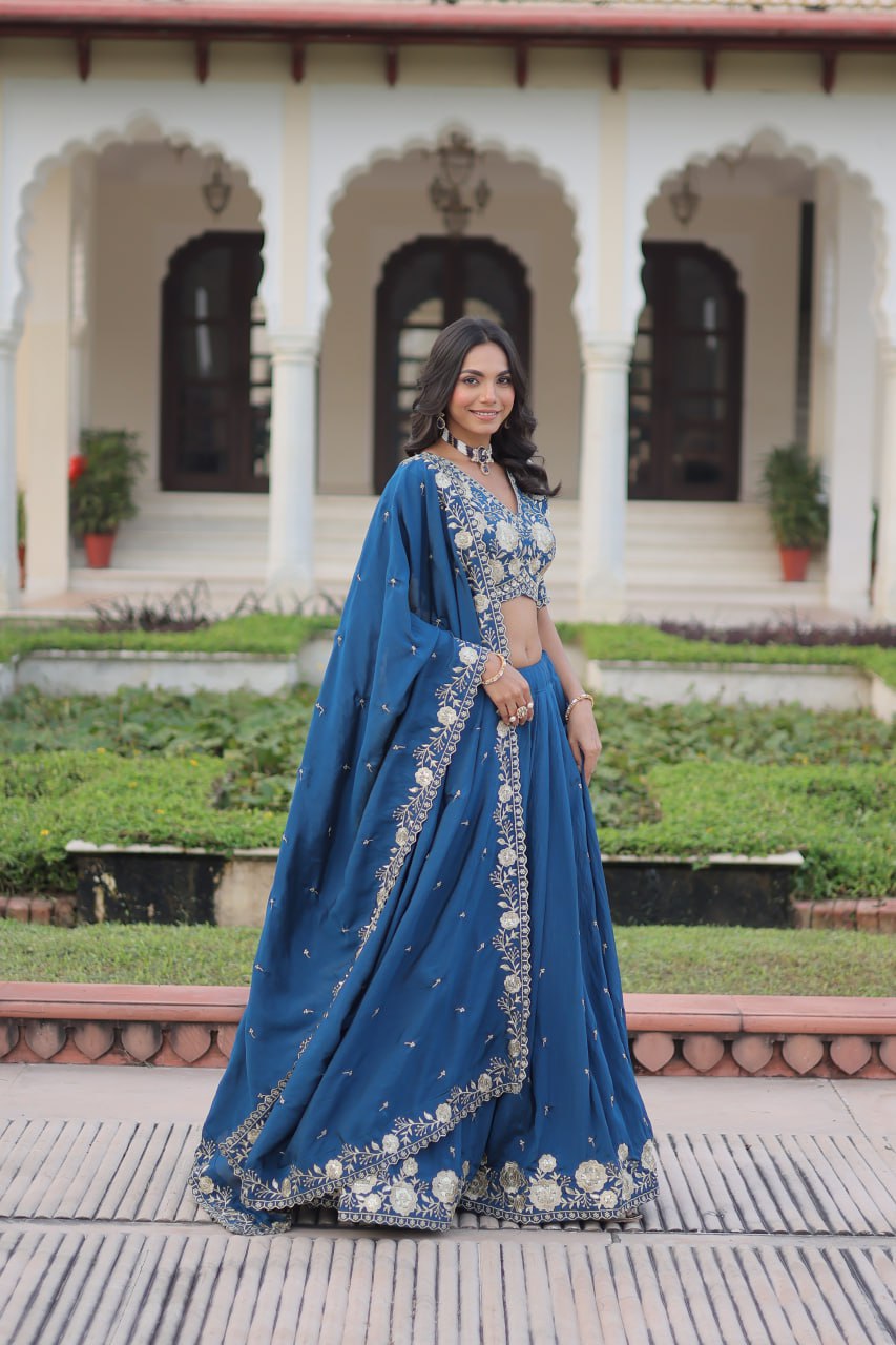 Vichitra Silk With Heavy Sequins & Thread Embroidered work Lehenga
