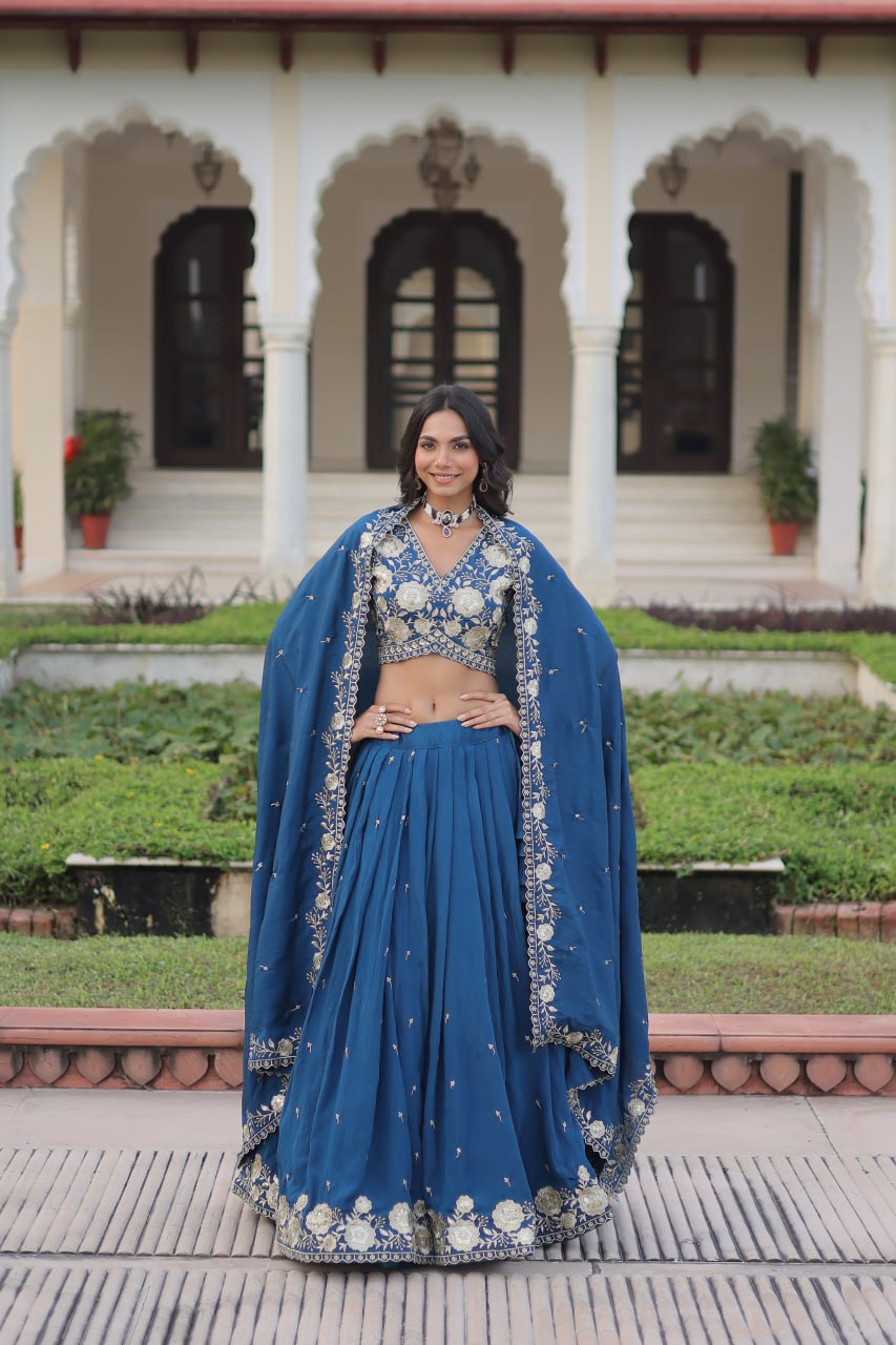Vichitra Silk With Heavy Sequins & Thread Embroidered work Lehenga