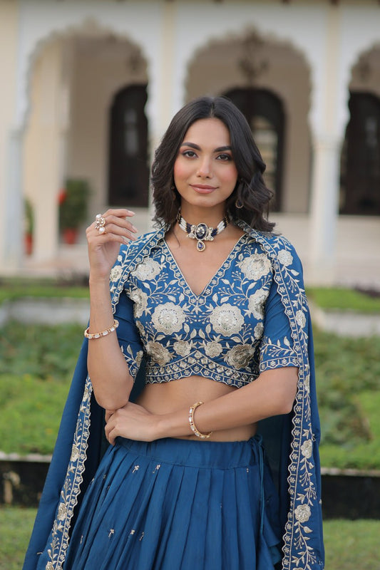 Vichitra Silk With Heavy Sequins & Thread Embroidered work Lehenga