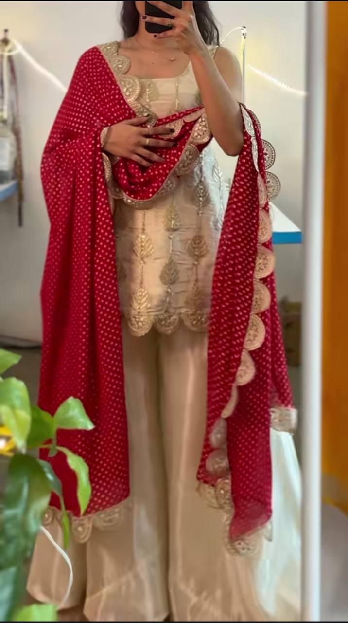 Natural Crep Silk With Heavy Embroidery Coding Sequence Work