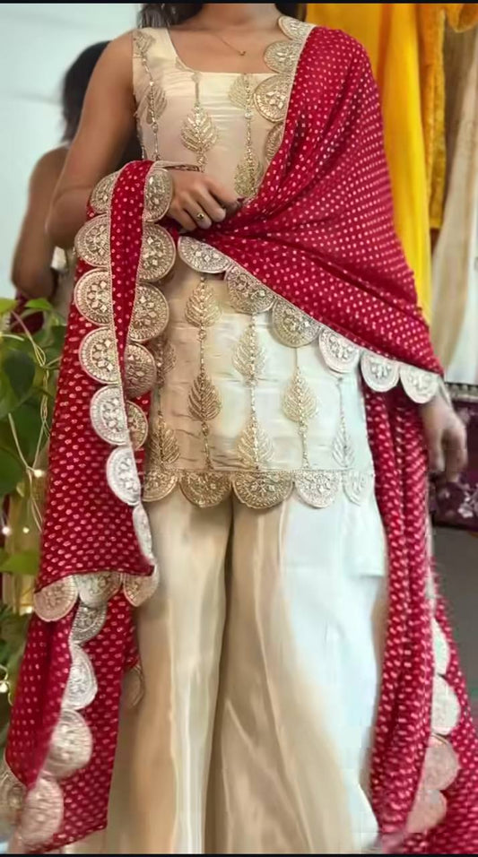 Natural Crep Silk With Heavy Embroidery Coding Sequence Work