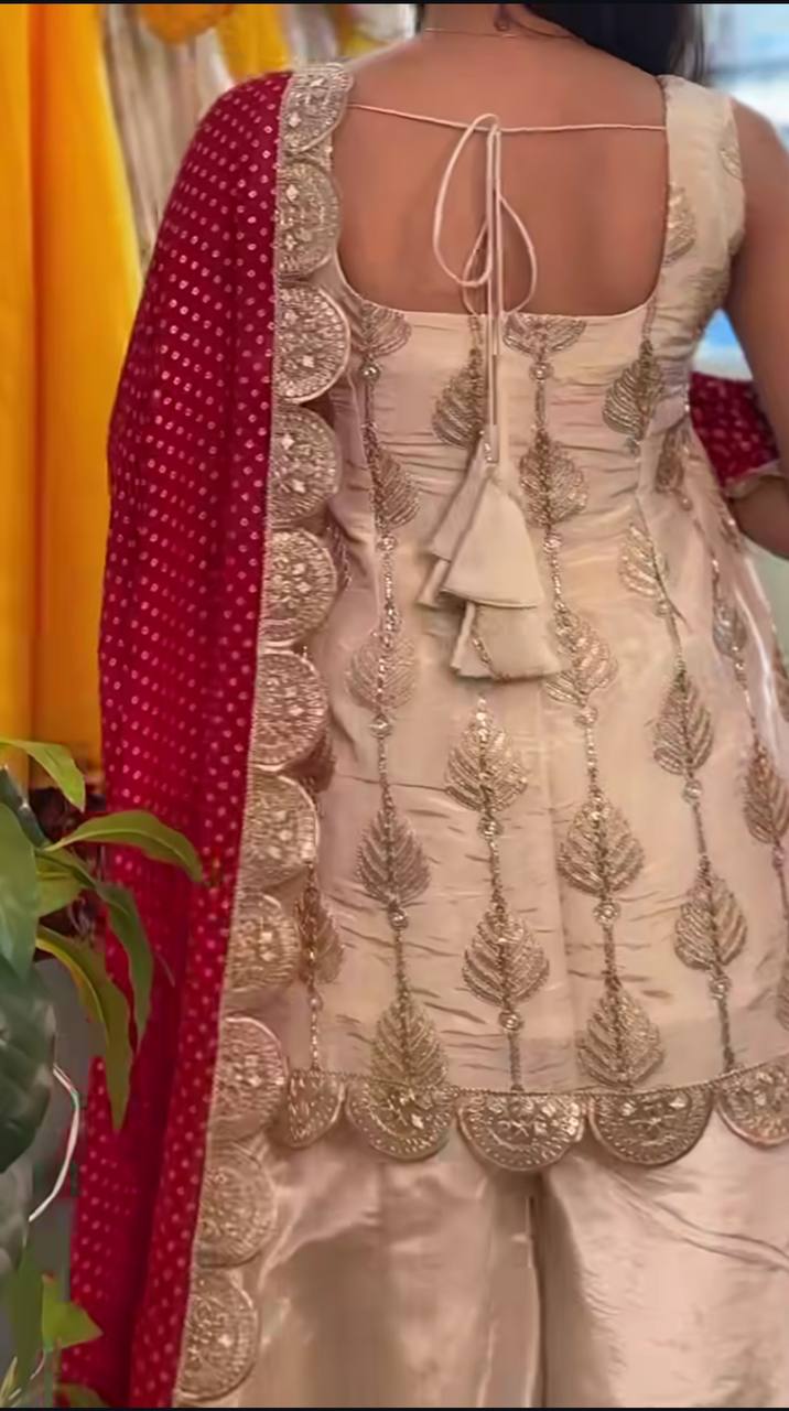 Natural Crep Silk With Heavy Embroidery Coding Sequence Work