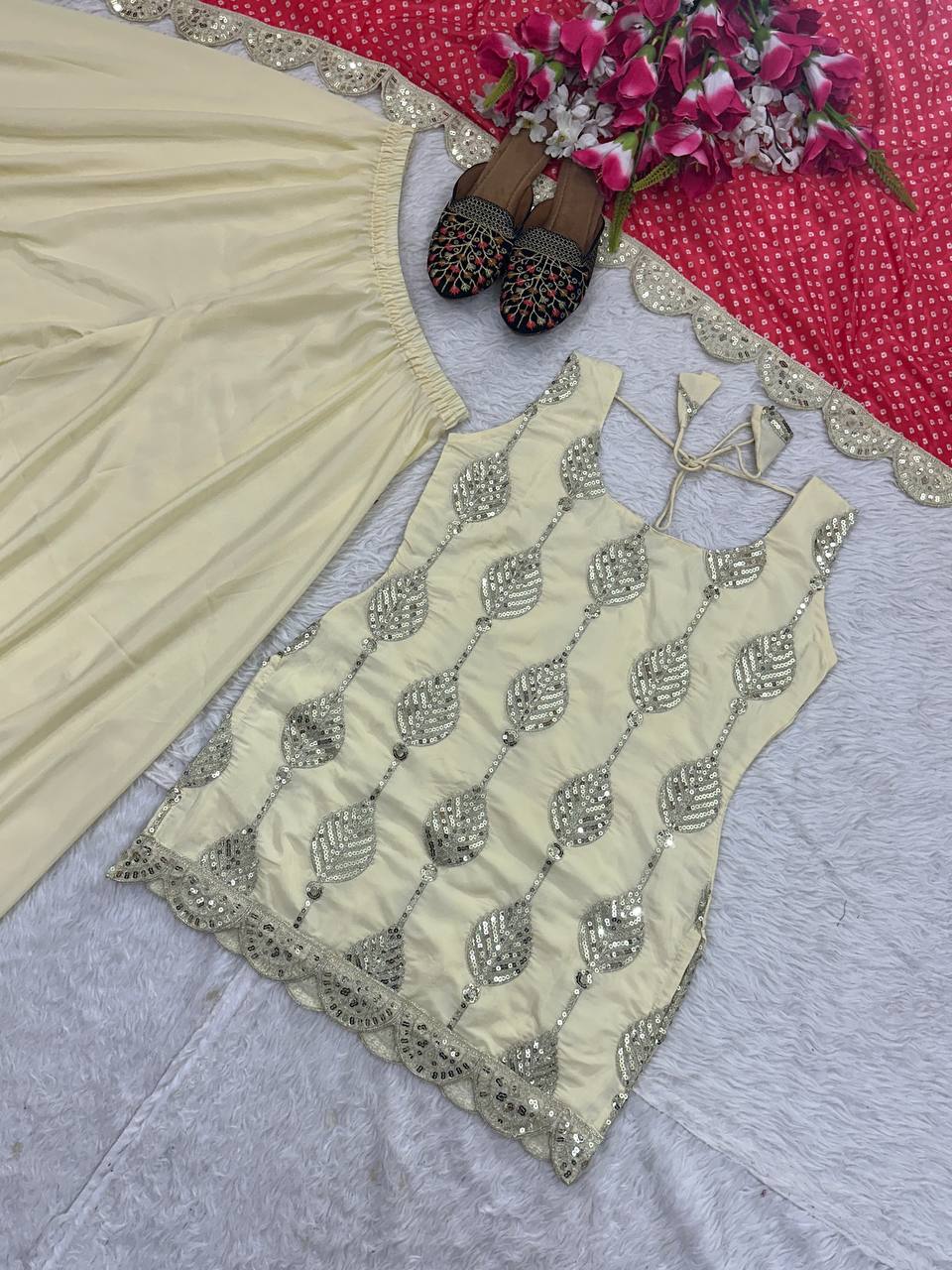Natural Crep Silk With Heavy Embroidery Coding Sequence Work