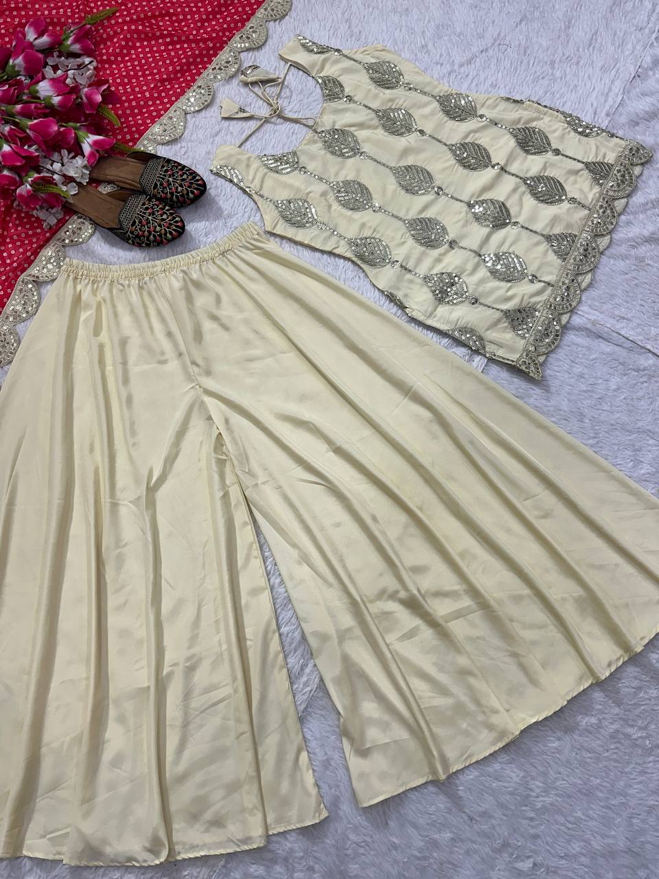Natural Crep Silk With Heavy Embroidery Coding Sequence Work