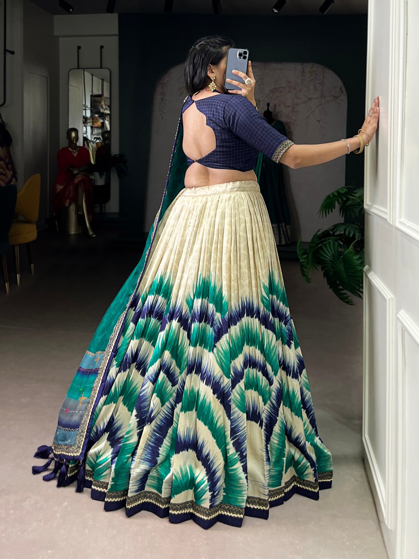 Tasar Silk Tie And Dye Print With Lace Touch Up Lehenga