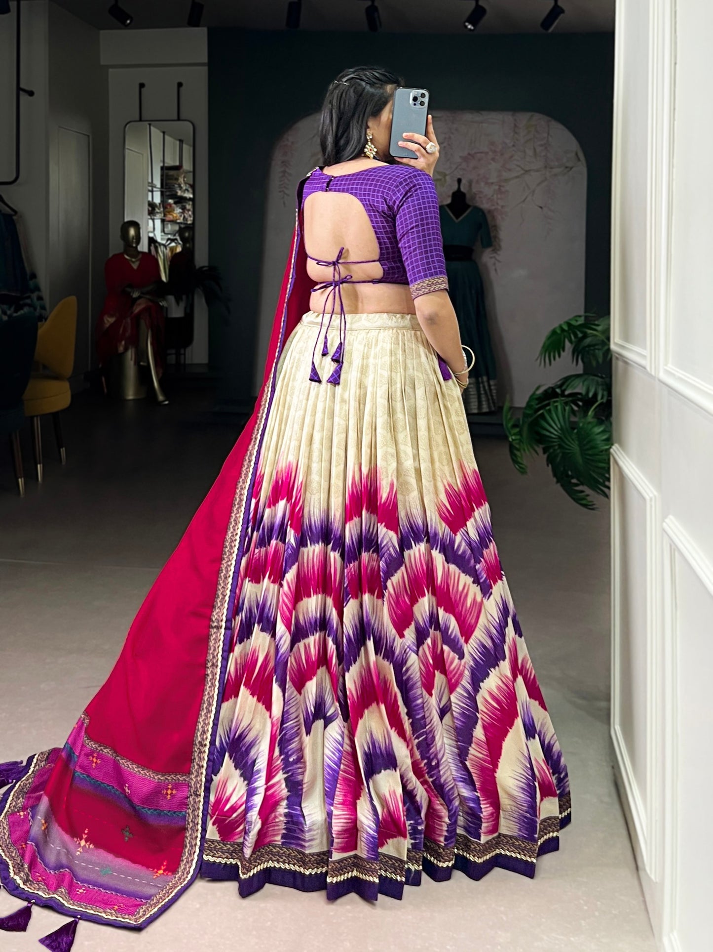Tasar Silk Tie And Dye Print With Lace Touch Up Lehenga