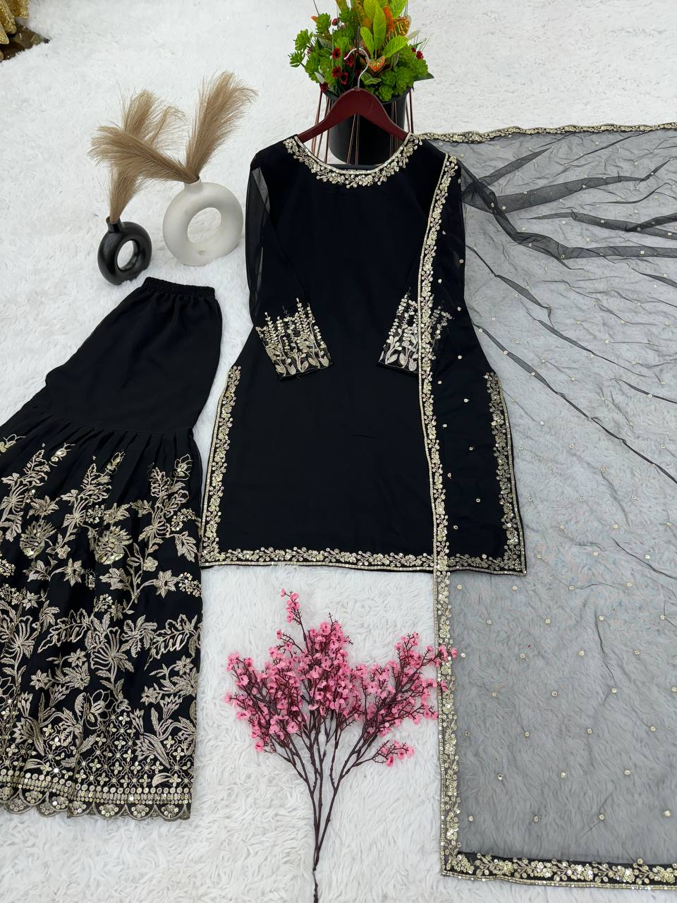 New Designer Party Wear Look Top-Plazzo and Dupatta With Heavy Embroidery Work