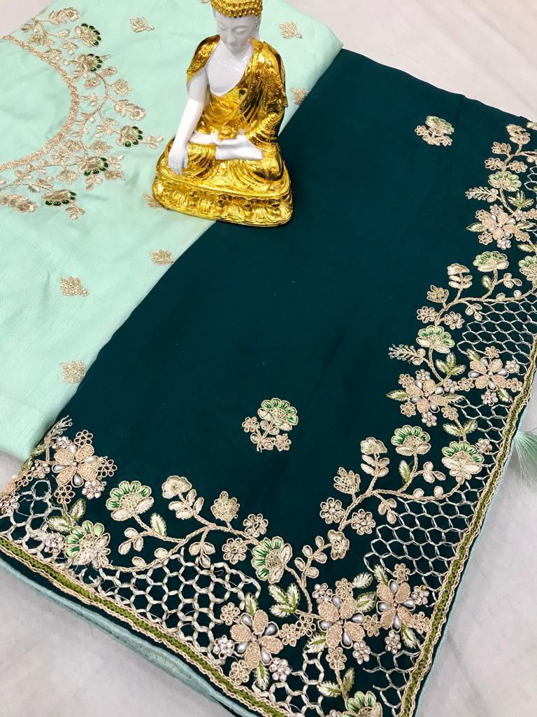 Super soft heavy Carpe saree with multi coding sequence & Jarkhand handwork