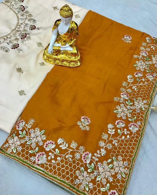 Super soft heavy Carpe saree with multi coding sequence & Jarkhand handwork