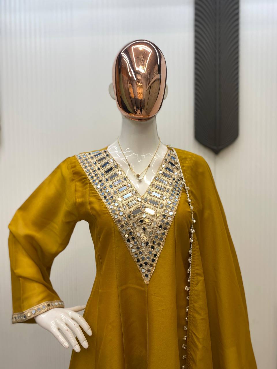 EXCLUSIVE 3 PIECE PLAZZO PAIR WITH REAL MIRROR AND EMBROIDERY WORK