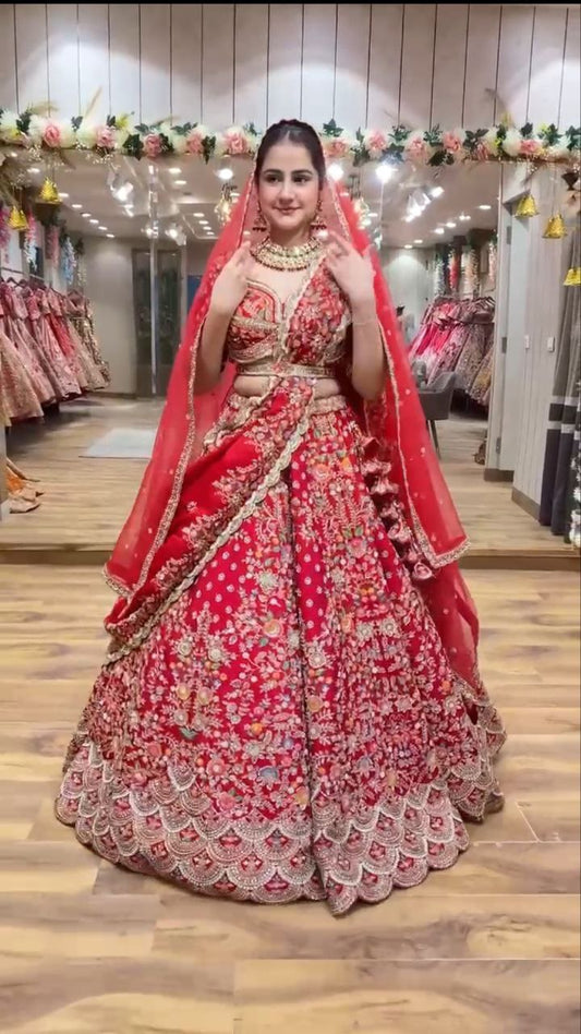 Launching 4 meter flared Embroidery Sequins Work Lehenga