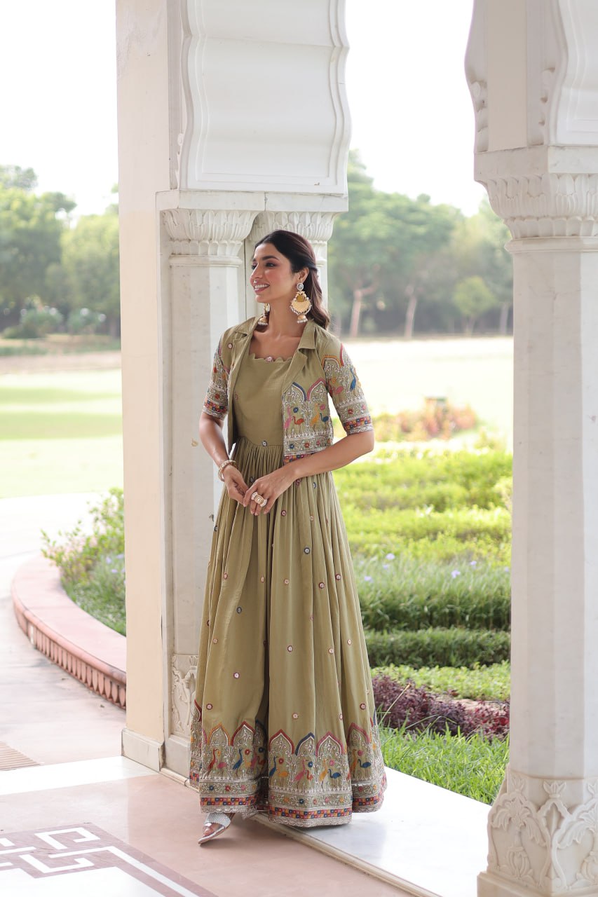 Vichitra Silk With Sequins Zari & Thread Embroidered work Gown