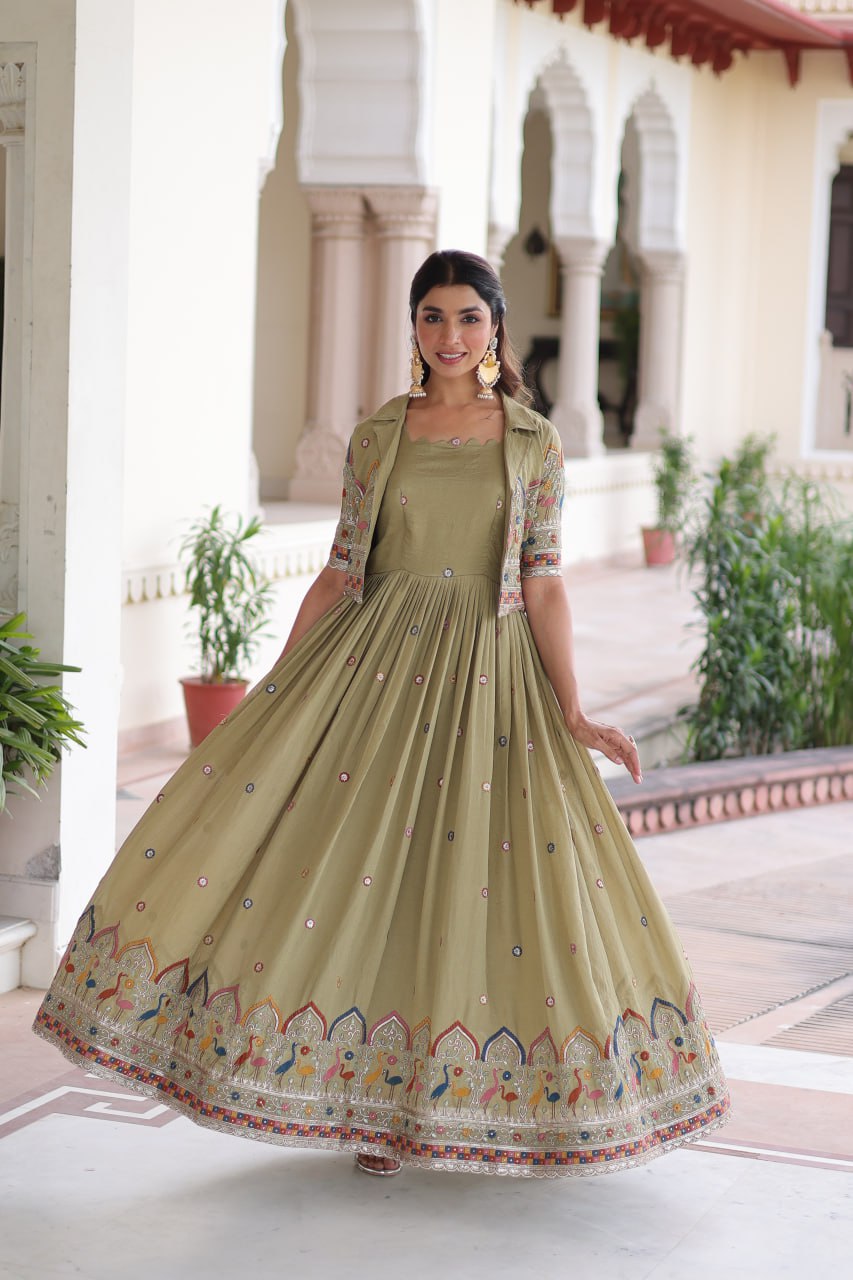 Vichitra Silk With Sequins Zari & Thread Embroidered work Gown