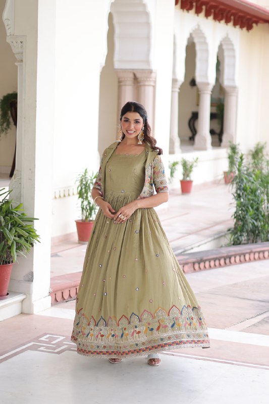 Vichitra Silk With Sequins Zari & Thread Embroidered work Gown