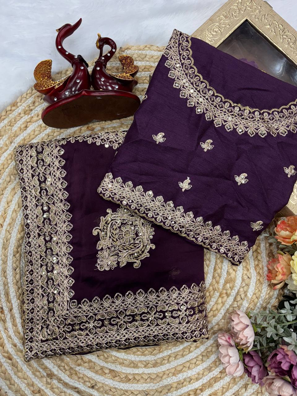 Rangoli silk Beautiful Sequence and dori embroidery work Saree