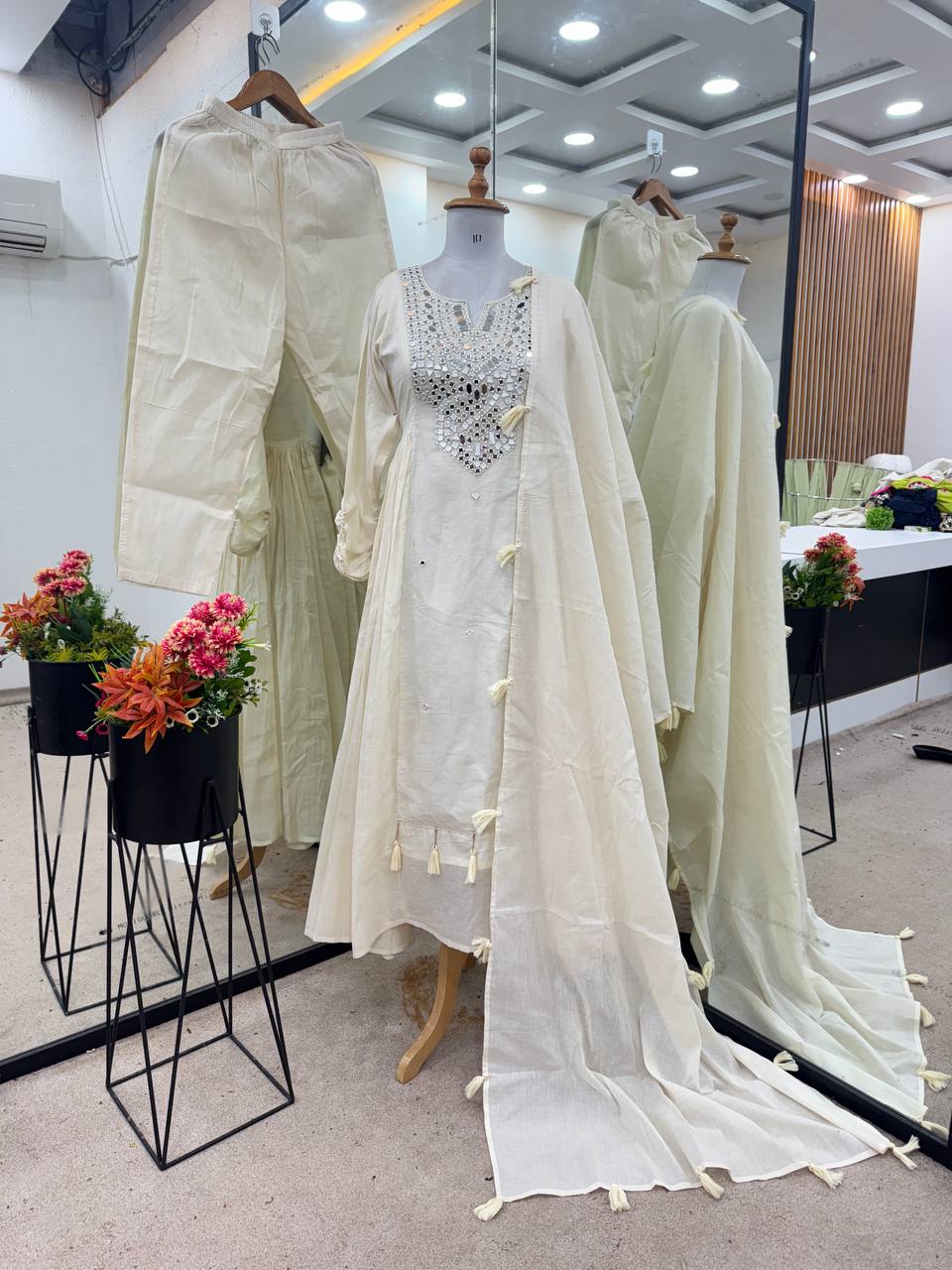 Pure Khadi cotton With Khatli work with real Mirror Suit