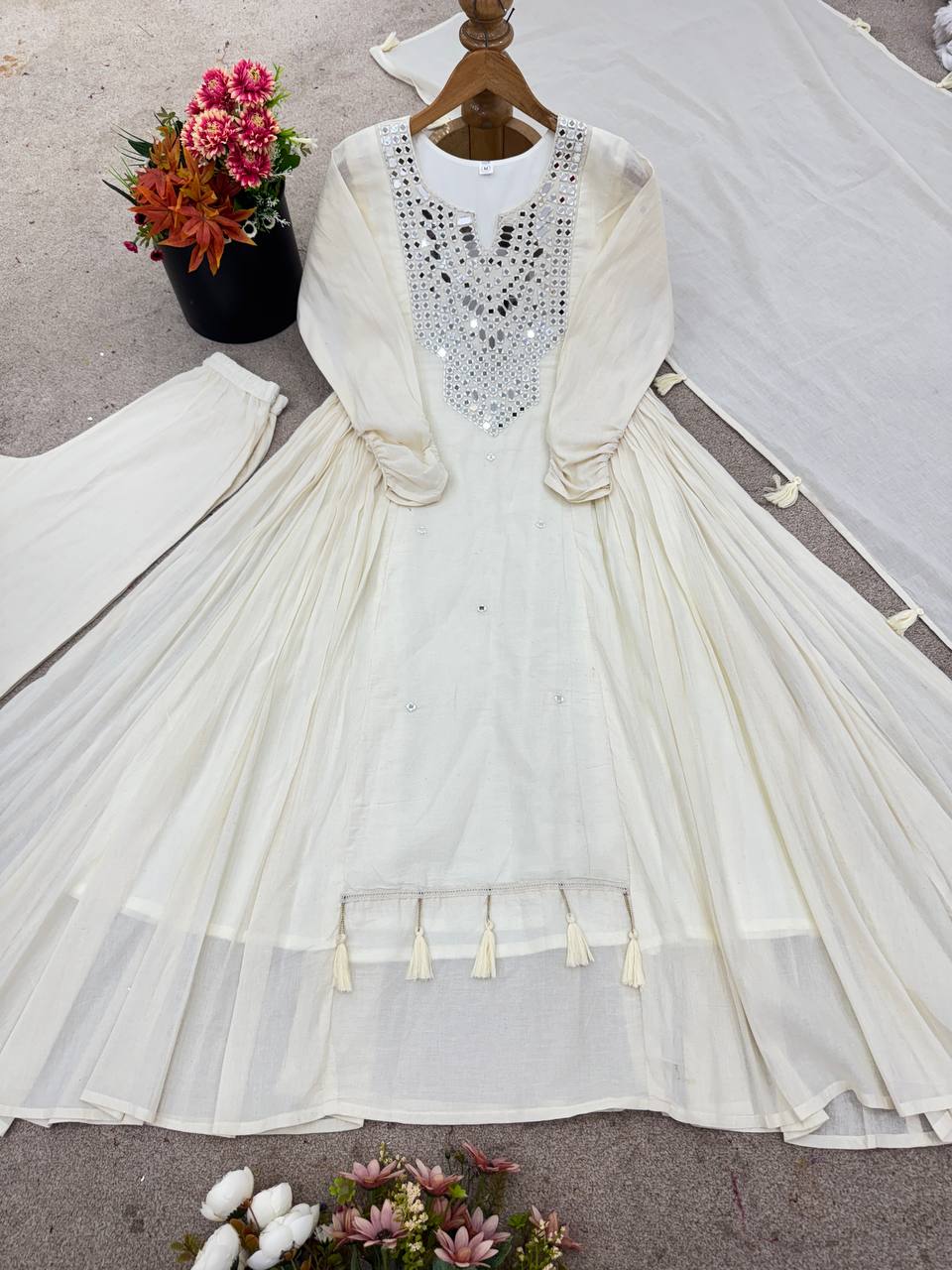 Pure Khadi cotton With Khatli work with real Mirror Suit