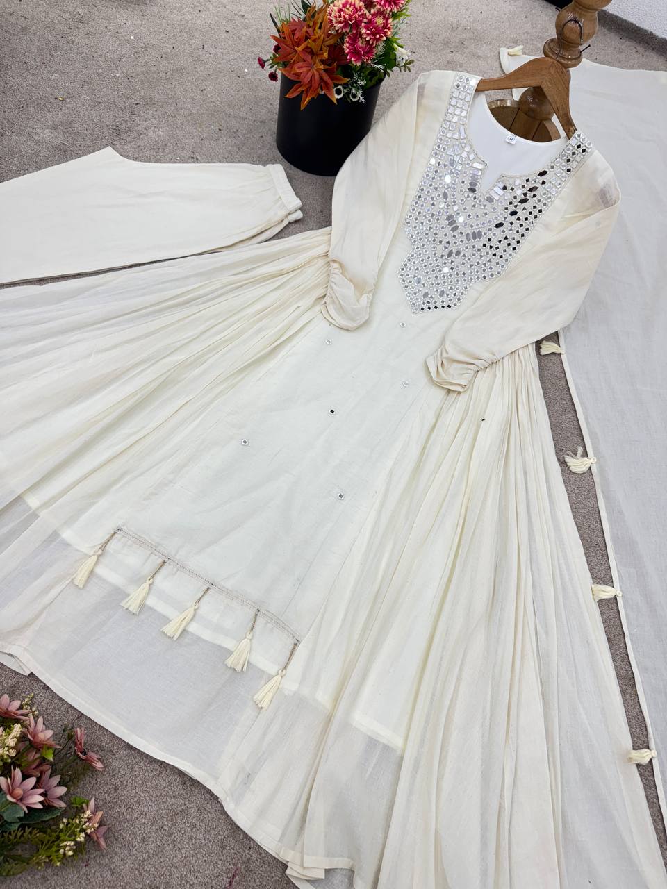 Pure Khadi cotton With Khatli work with real Mirror Suit