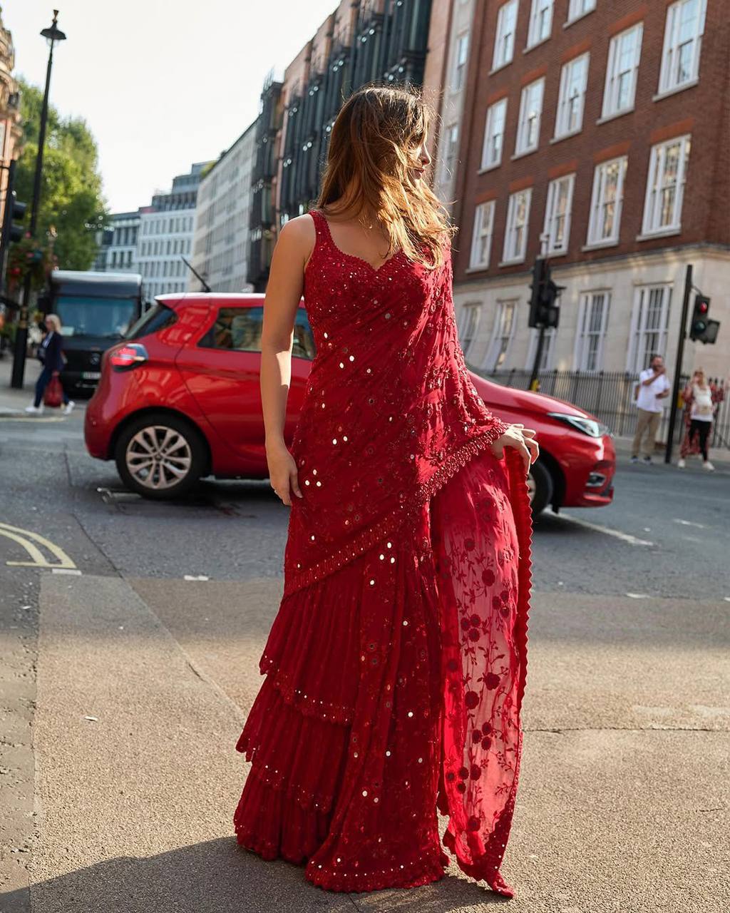 Soft Georgette fabric with embroidery work and real mirror Saree