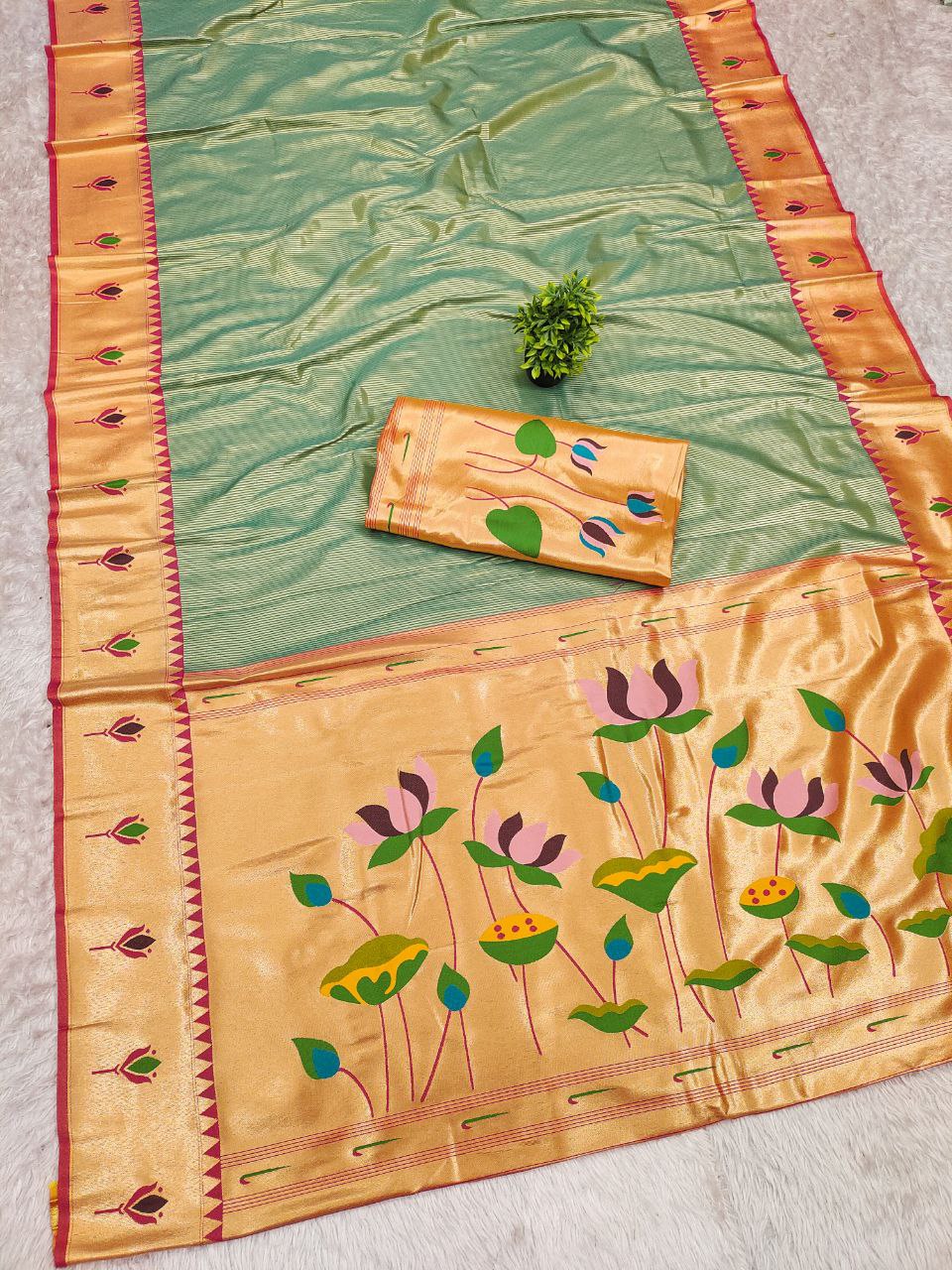 PURE SOFT ZARI KANCHIVRAM TISSUE PAITHANI SILK SAREE