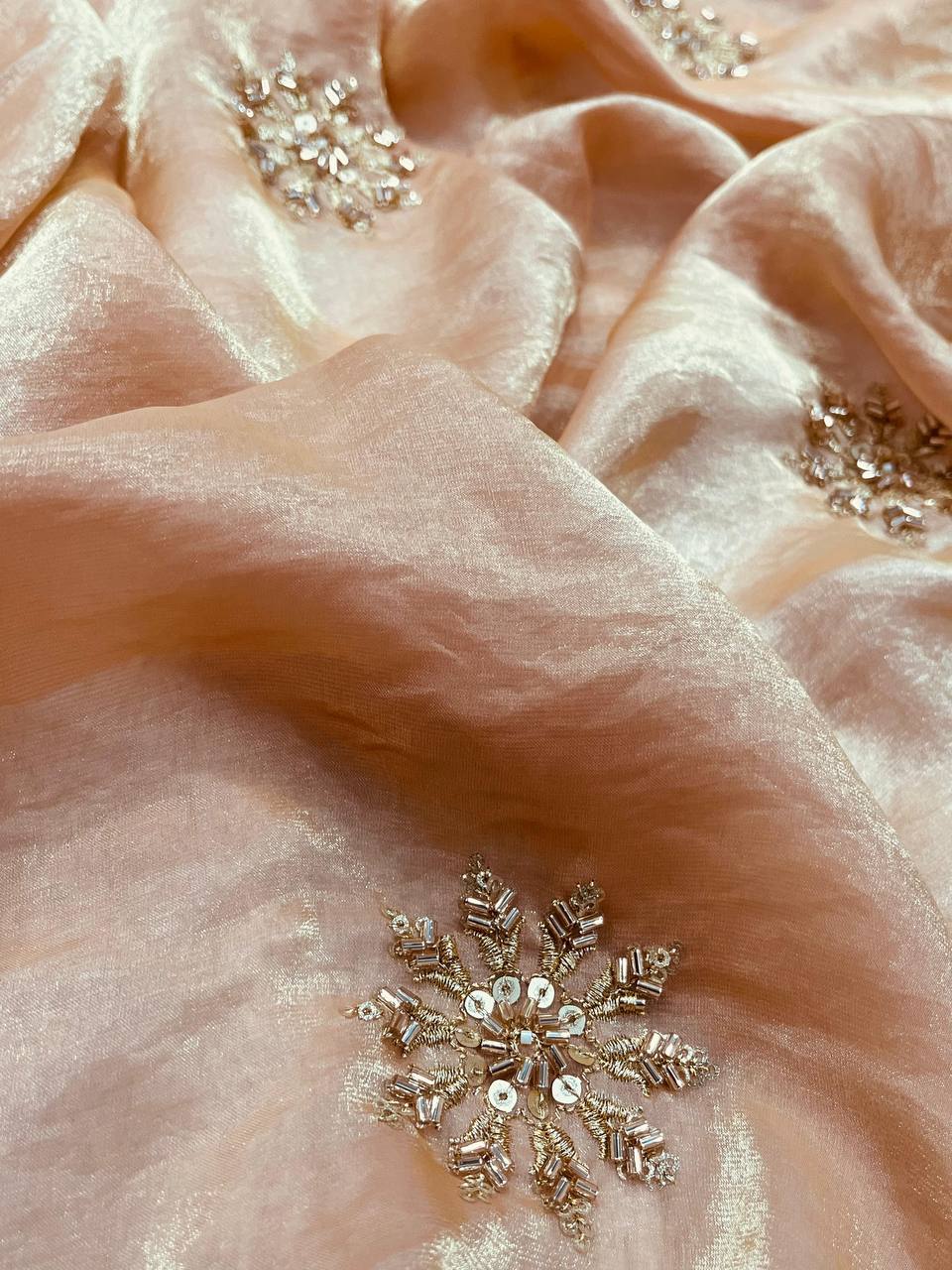 Fandy Satin Silk allover Beautiful Beads & Pipe Hand Work Saree