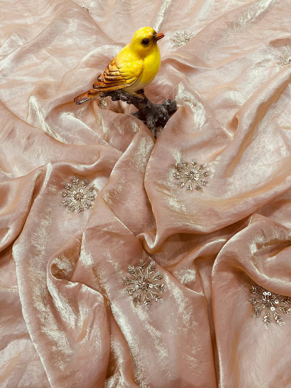 Fandy Satin Silk allover Beautiful Beads & Pipe Hand Work Saree