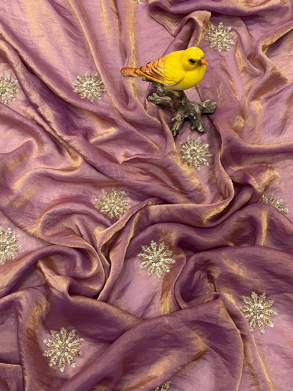 Fandy Satin Silk allover Beautiful Beads & Pipe Hand Work Saree