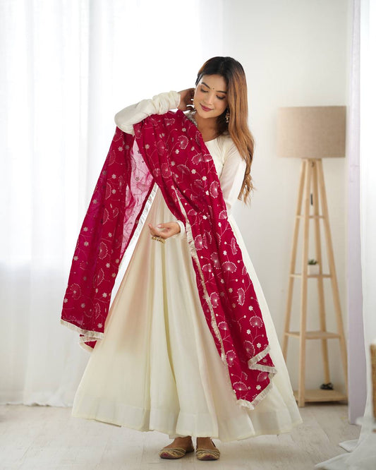 PURE SOFT VICHITRA  SILK FABRIC FULLY FLAIR KALI PATTERN GOWN