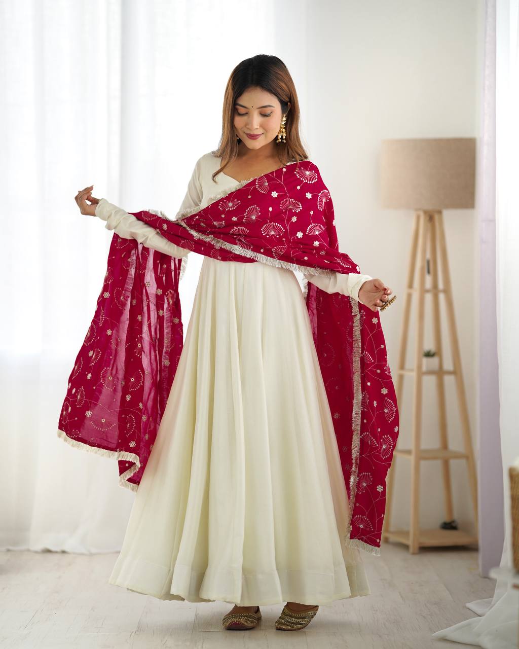 PURE SOFT VICHITRA  SILK FABRIC FULLY FLAIR KALI PATTERN GOWN