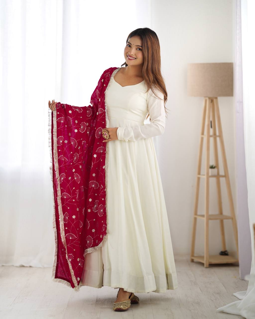 PURE SOFT VICHITRA  SILK FABRIC FULLY FLAIR KALI PATTERN GOWN