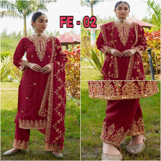 New Designer Embroidered Chinon Suit With Embroidered Work