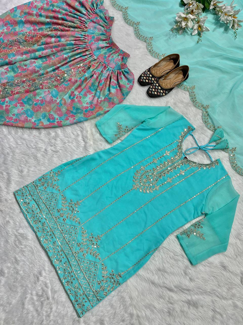 Launching New Designer Party Wear Look Top Dhoti Salwar and Dupatta