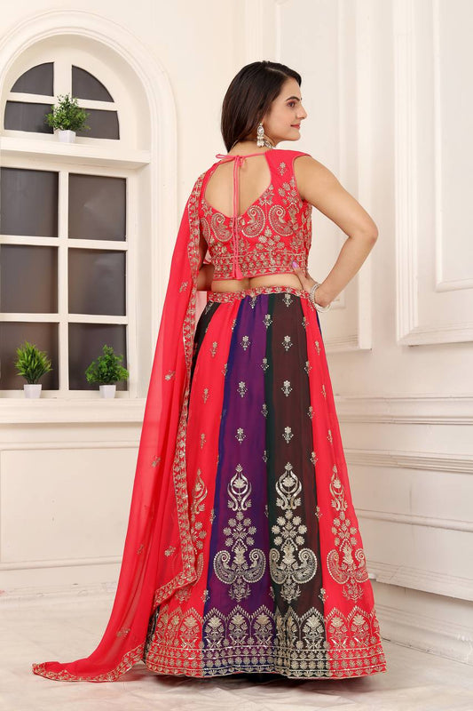 4 Multicoloured Faux gorgette silk fabric semi stiched type lehenga