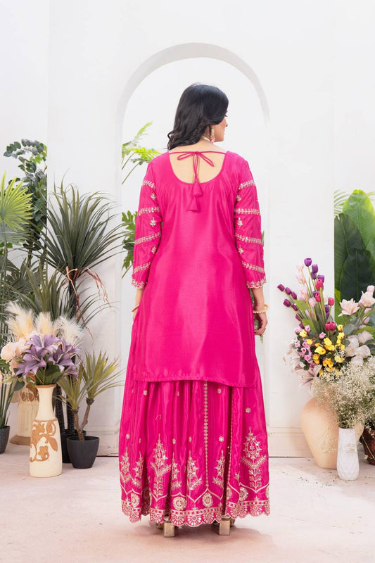 Pure Heavy Chinnon Silk With Heavy Embroidery Coding Sequence Work