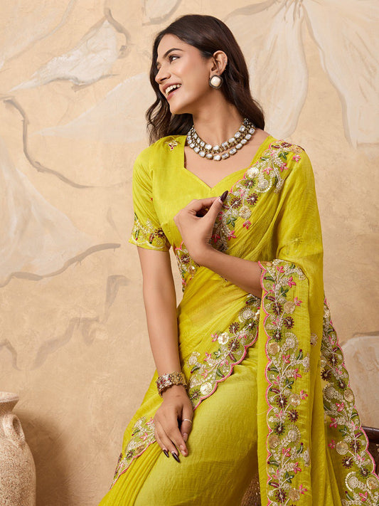 Party Wear Soft Fendy Chiffon Saree