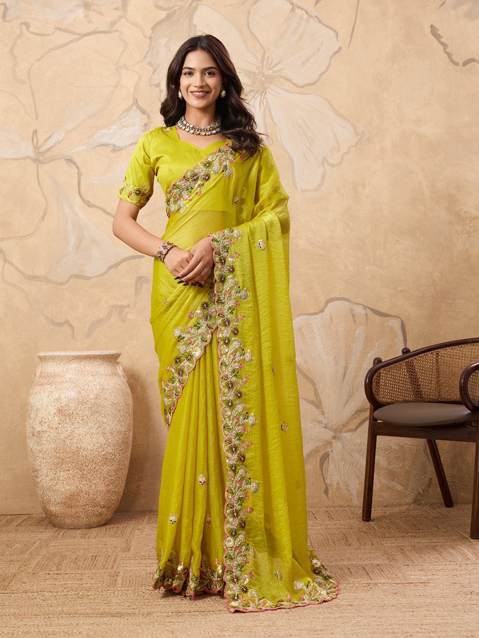 Party Wear Soft Fendy Chiffon Saree