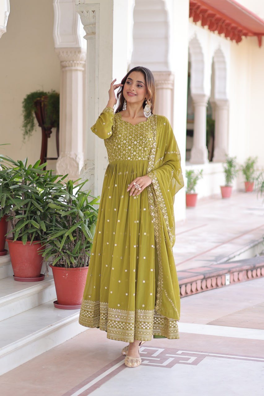 Faux Georgette with Rich Sequins & Zari Embroidered work Gown