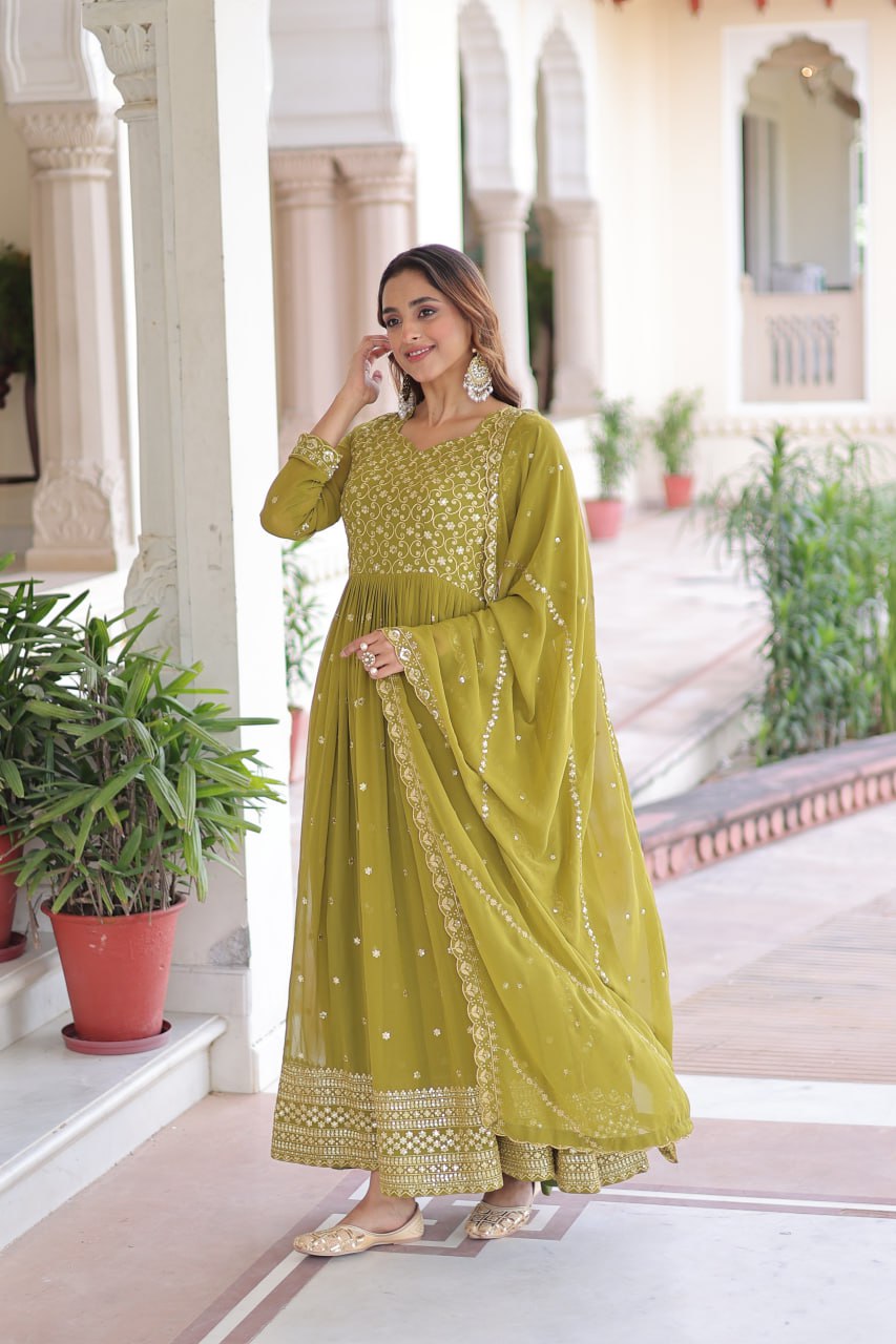 Faux Georgette with Rich Sequins & Zari Embroidered work Gown
